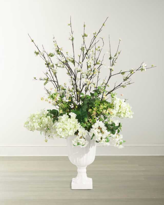 Elegant White Pearl 50" Faux Floral Arrangement in Ceramic Urn